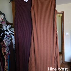 Nine West Ribbed Maxi Dress - Burgundy and Brown